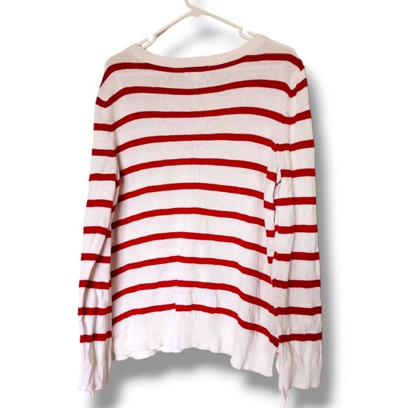 Liz Claiborne 100% Cotton Breathable Knit Striped Tie Sides Long Sleeve Pullover - Picture 5 of 6